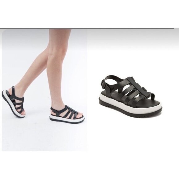 Melissa Flox Flatform Black Strappy Platform Sandals Size 7 - Picture 2 of 9